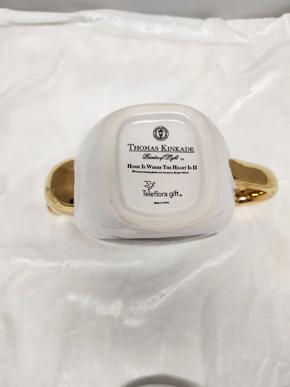 Thomas Kinkade White and Gold Decorative Teapot with Cottage Artwork
